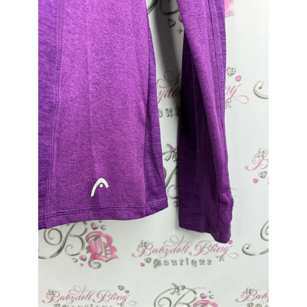 Head sweater bright Purple Half-Zip Pullover stretchy soft long sleeve shirt - Picture 5 of 12
